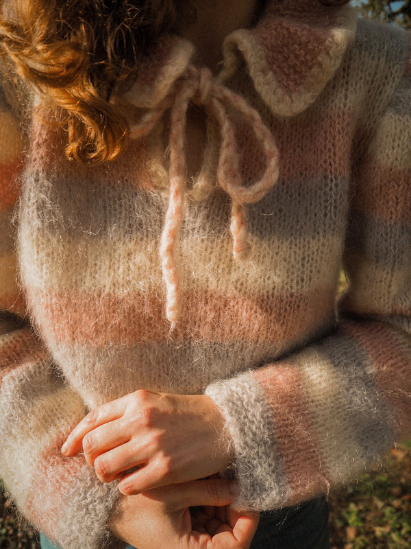 COTTON CANDY - 1980s Vintage Mohair Pastel Stripe Jumper- Size S/M