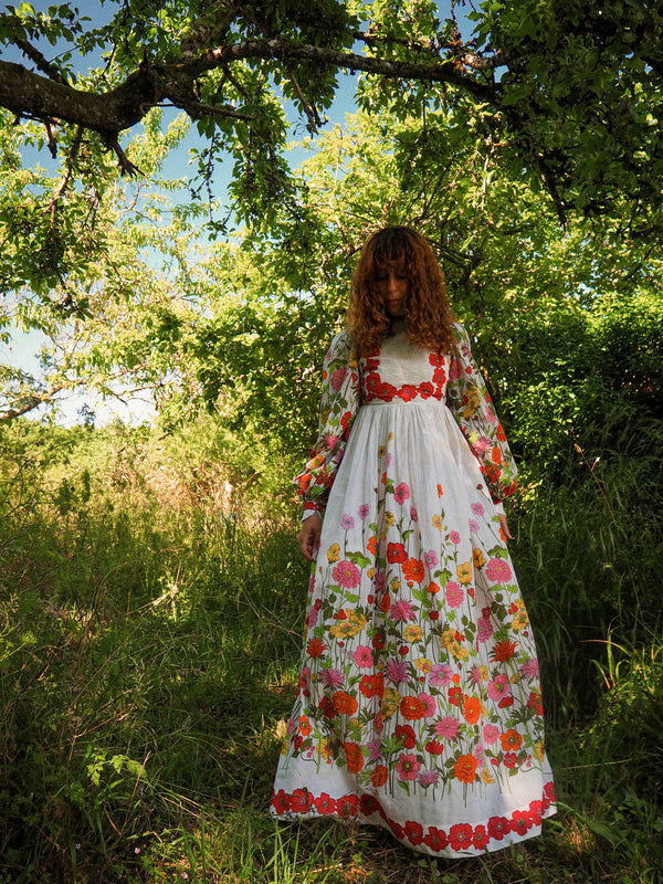 MIDSUMMER - 1970s Vintage & Rare David Butler For Pressler Floral Maxi Dress - Size XS/S
