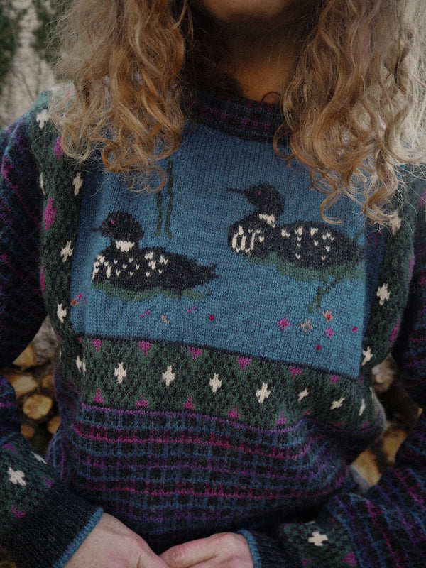 MOORHEN - 1980s Vintage Woolrich Bird Wool Jumper - Size S/M