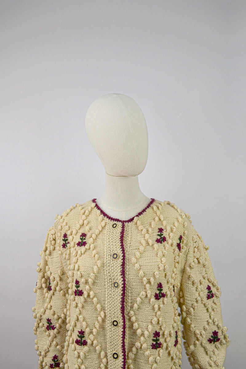 ONLY POPCORN - 1980s Vintage Popcorn Knit Austrian Cardigan - Size M/L