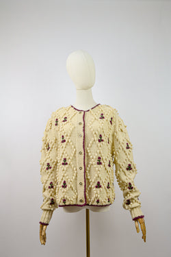 ONLY POPCORN - 1980s Vintage Popcorn Knit Austrian Cardigan - Size M/L