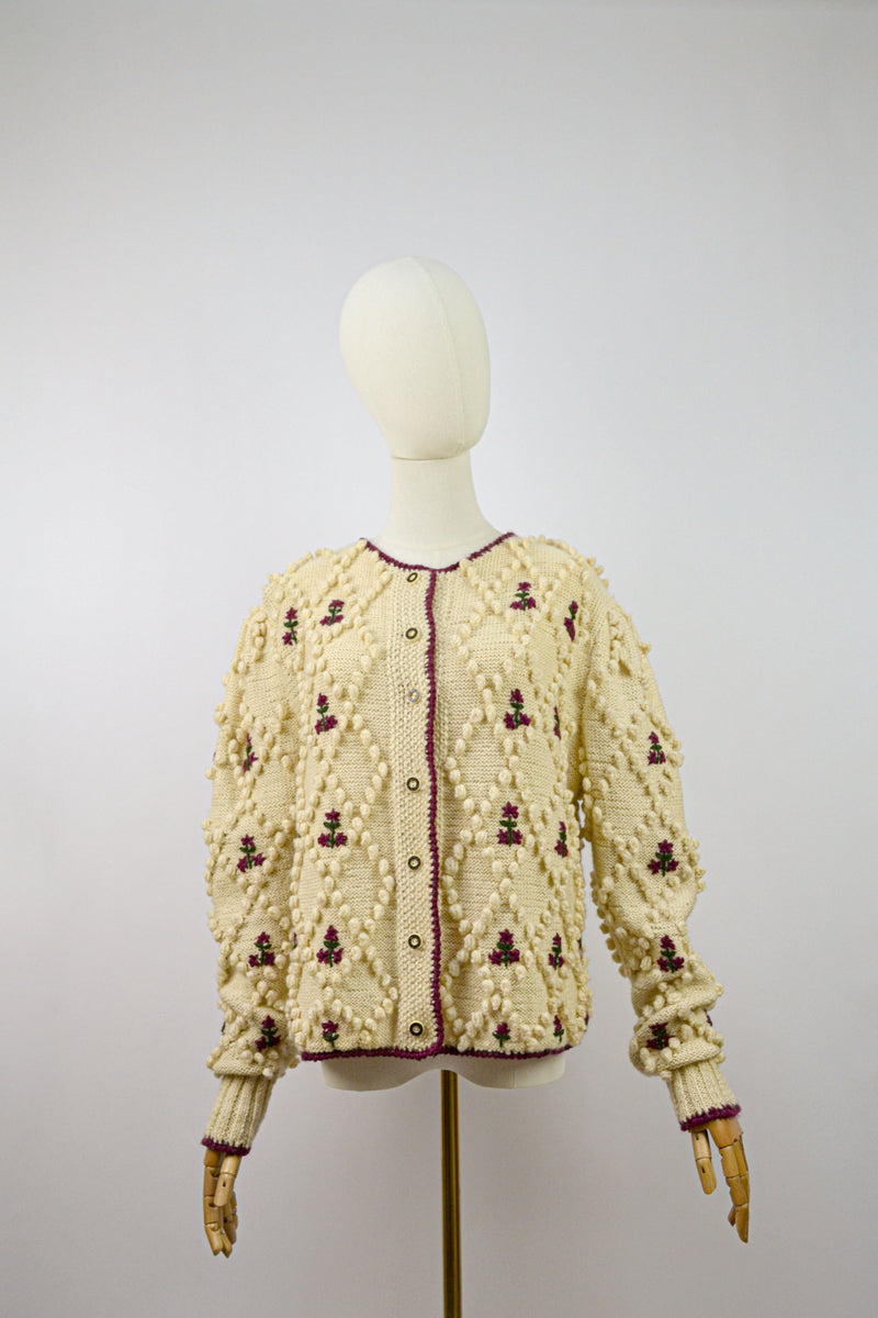 ONLY POPCORN - 1980s Vintage Popcorn Knit Austrian Cardigan - Size M/L