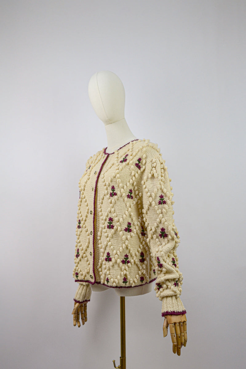 ONLY POPCORN - 1980s Vintage Popcorn Knit Austrian Cardigan - Size M/L