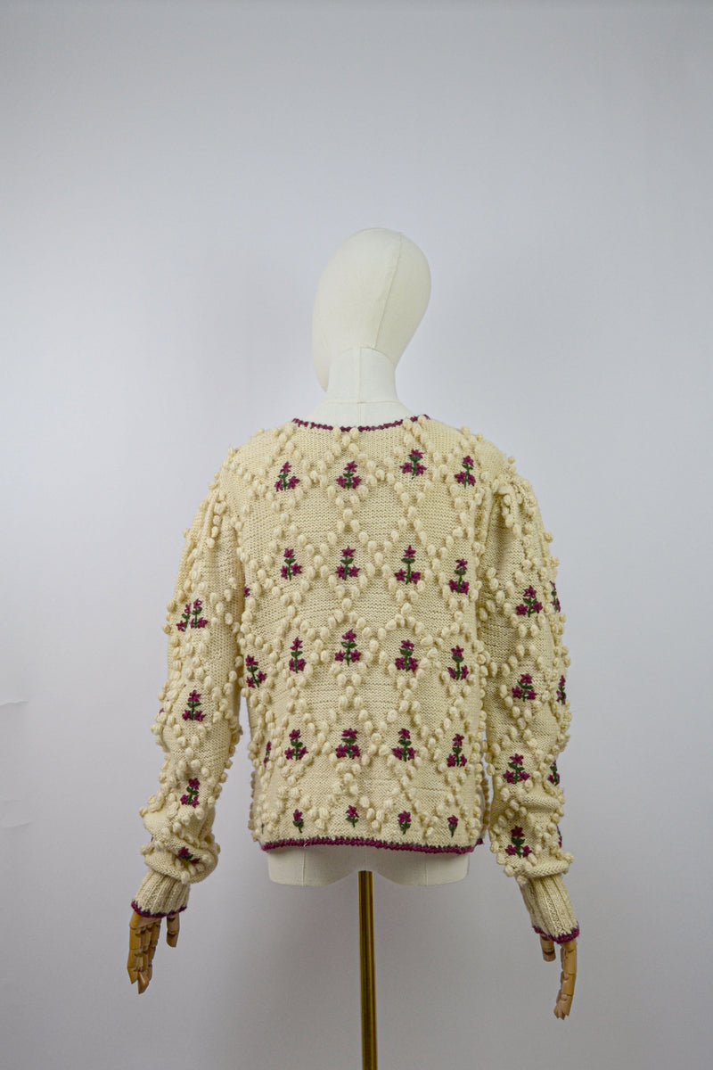 ONLY POPCORN - 1980s Vintage Popcorn Knit Austrian Cardigan - Size M/L