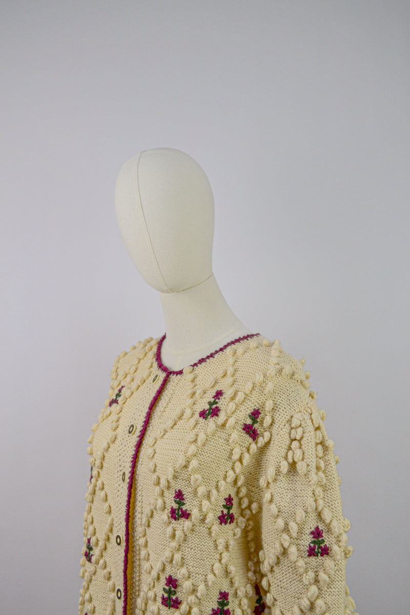 ONLY POPCORN - 1980s Vintage Popcorn Knit Austrian Cardigan - Size M/L
