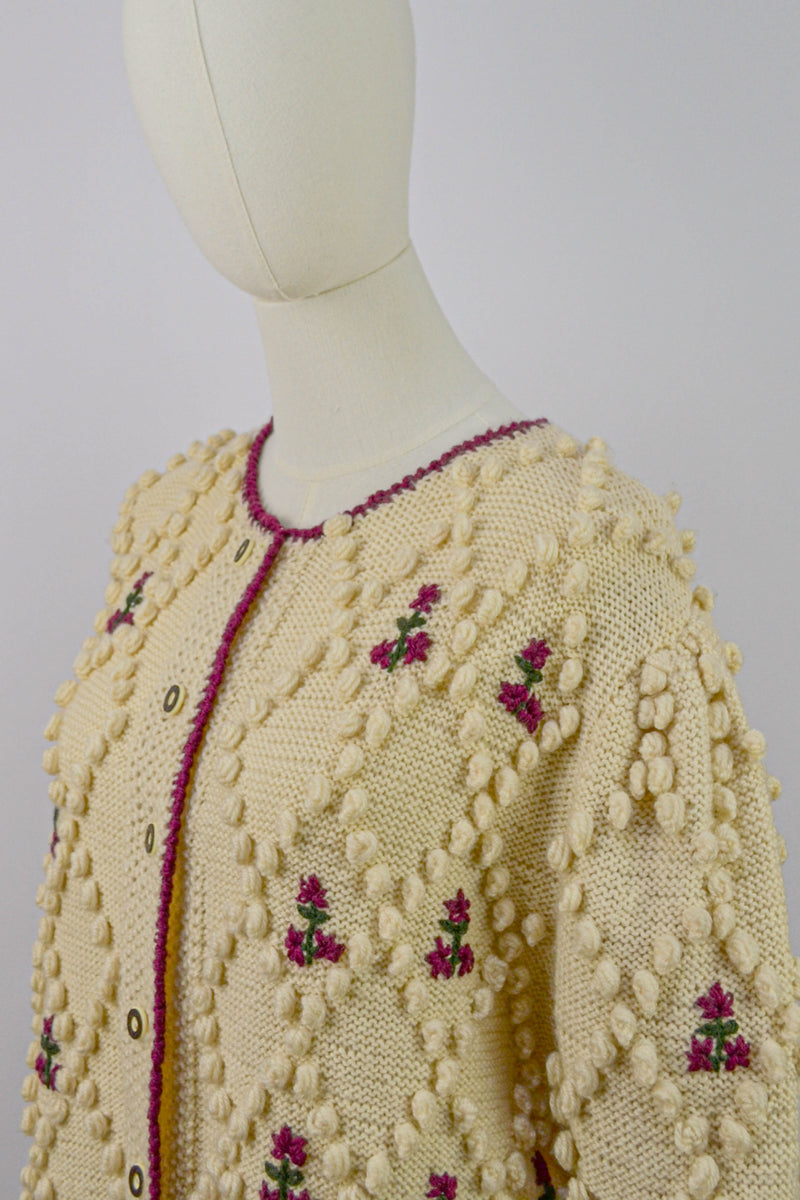 ONLY POPCORN - 1980s Vintage Popcorn Knit Austrian Cardigan - Size M/L