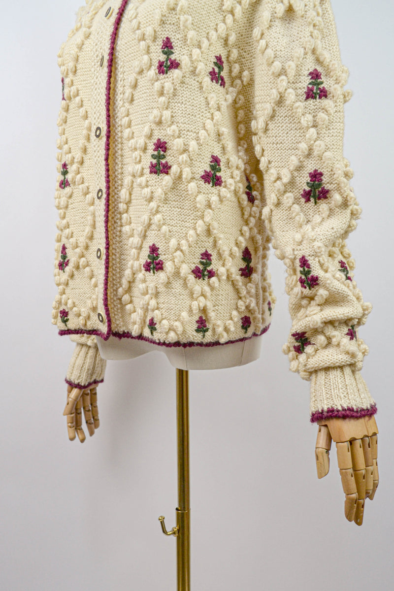 ONLY POPCORN - 1980s Vintage Popcorn Knit Austrian Cardigan - Size M/L