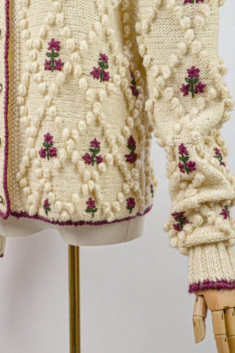 ONLY POPCORN - 1980s Vintage Popcorn Knit Austrian Cardigan - Size M/L