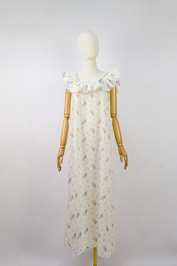 PETAL POETRY - 1990s Vintage Christian Dior Floral Nightgown- Size S