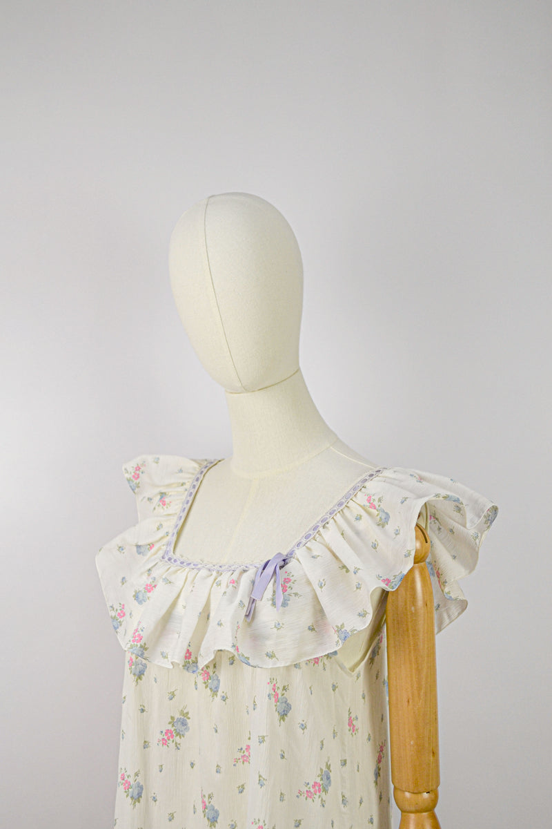 PETAL POETRY - 1990s Vintage Christian Dior Floral Nightgown- Size S