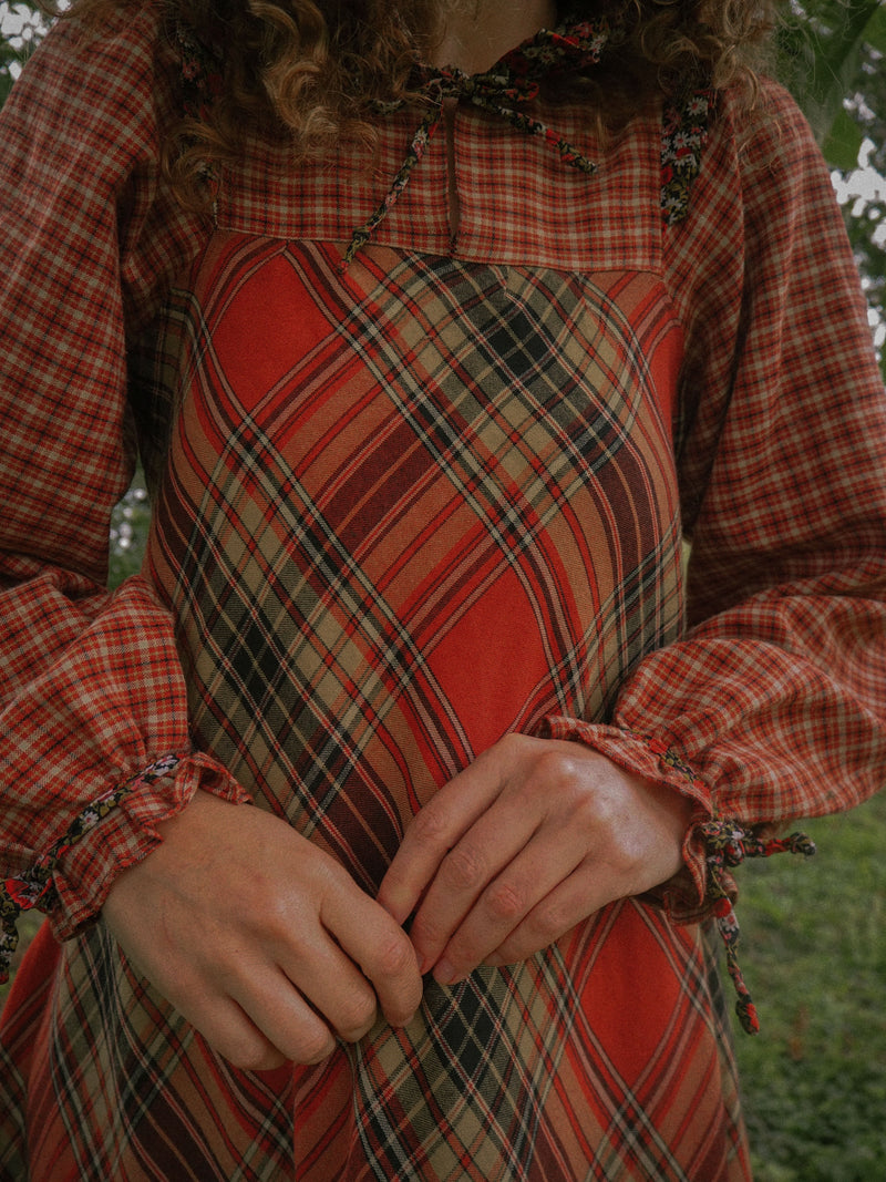 RUSTIC PATCHWORK - 1970s Vintage Check Dress - Size S