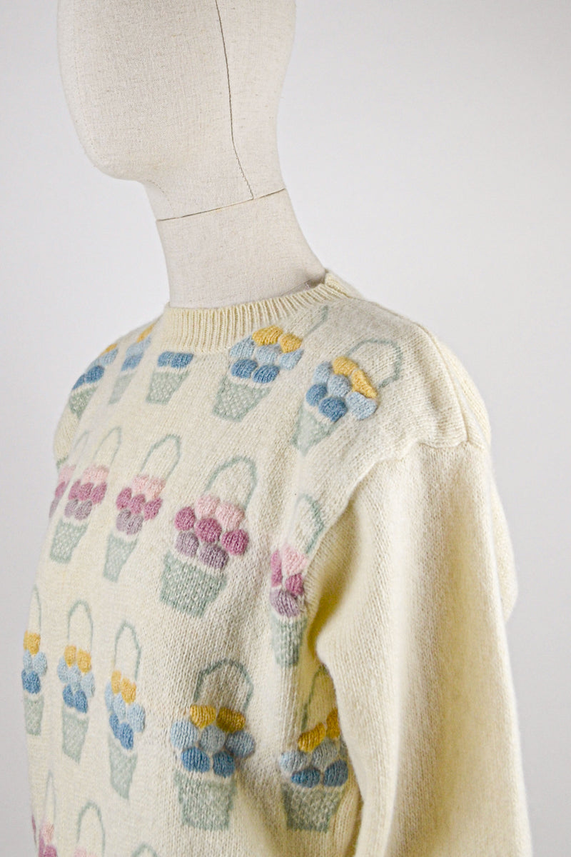 SONNET - 1990s Vintage Tulchan Basket Fruit Wool Juimper - Size S/M