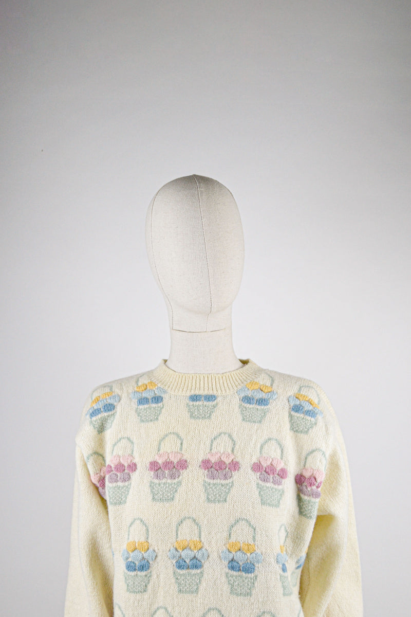 SONNET - 1990s Vintage Tulchan Basket Fruit Wool Juimper - Size S/M