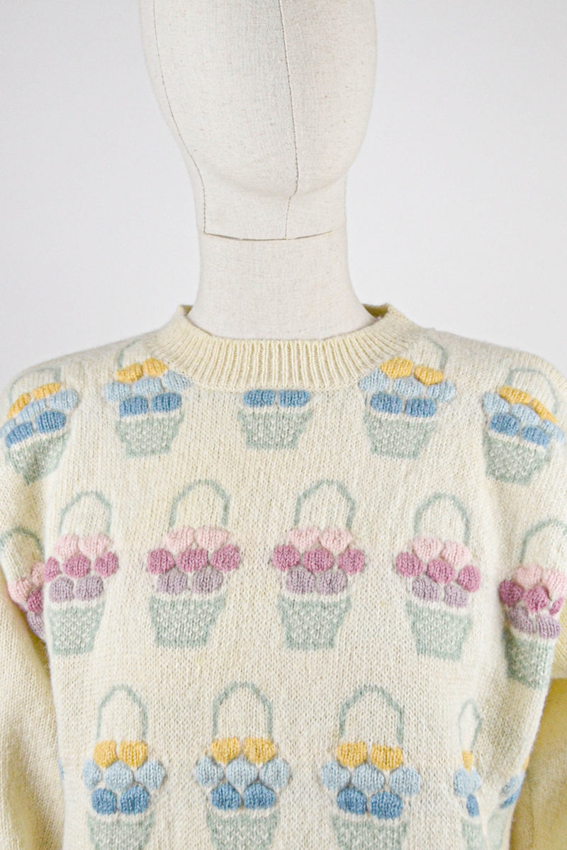 SONNET - 1990s Vintage Tulchan Basket Fruit Wool Juimper - Size S/M