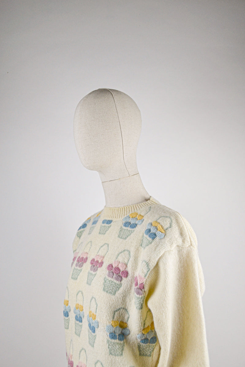 SONNET - 1990s Vintage Tulchan Basket Fruit Wool Juimper - Size S/M