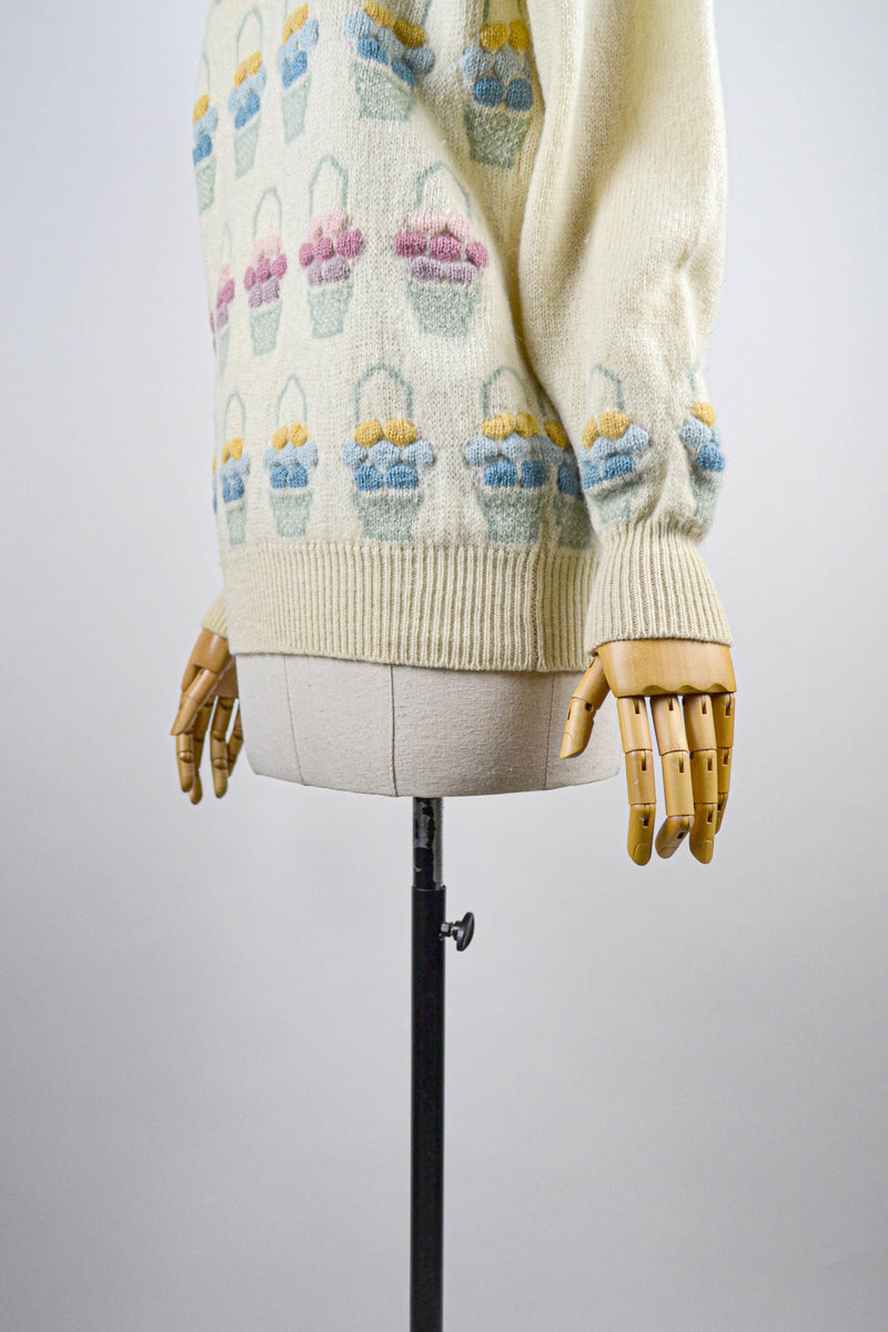 SONNET - 1990s Vintage Tulchan Basket Fruit Wool Juimper - Size S/M