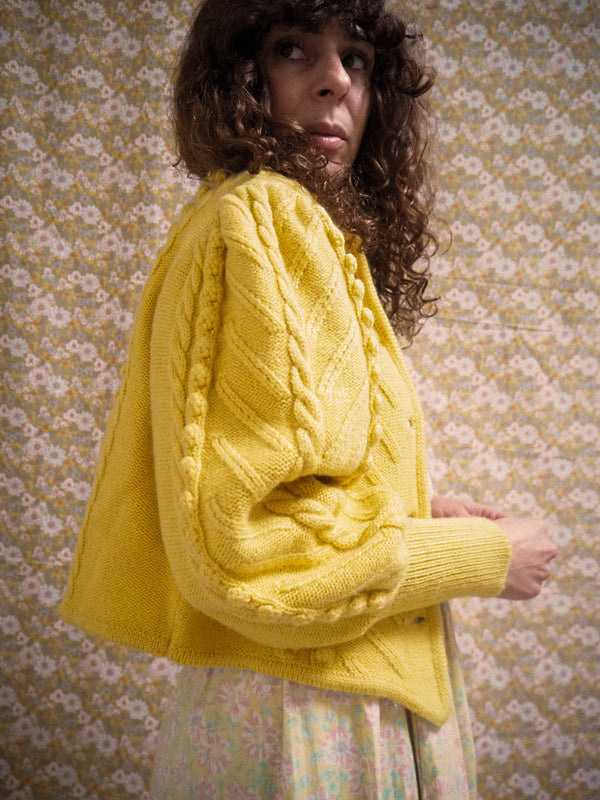 JONQUIL - 1980s Vintage Yellow Cardigan - Size S/M