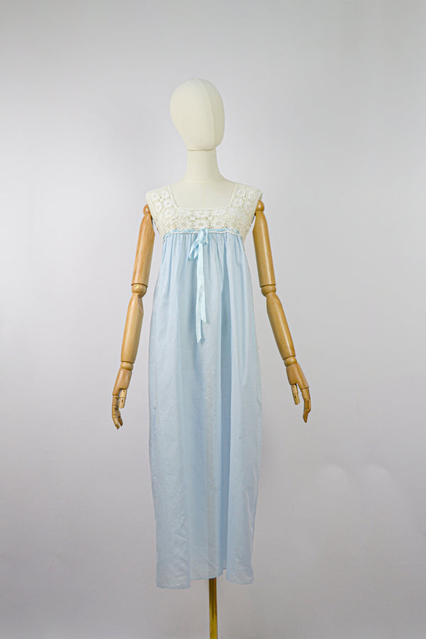 SWEET LOVE - 1960s Vintage Blue Azure Cotton Organza Nightgown - Size S/M