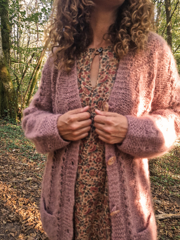 SIENNA - 1980s Vintage Dust Pink Hand-knitted Mohair Cardigan - Size S/M