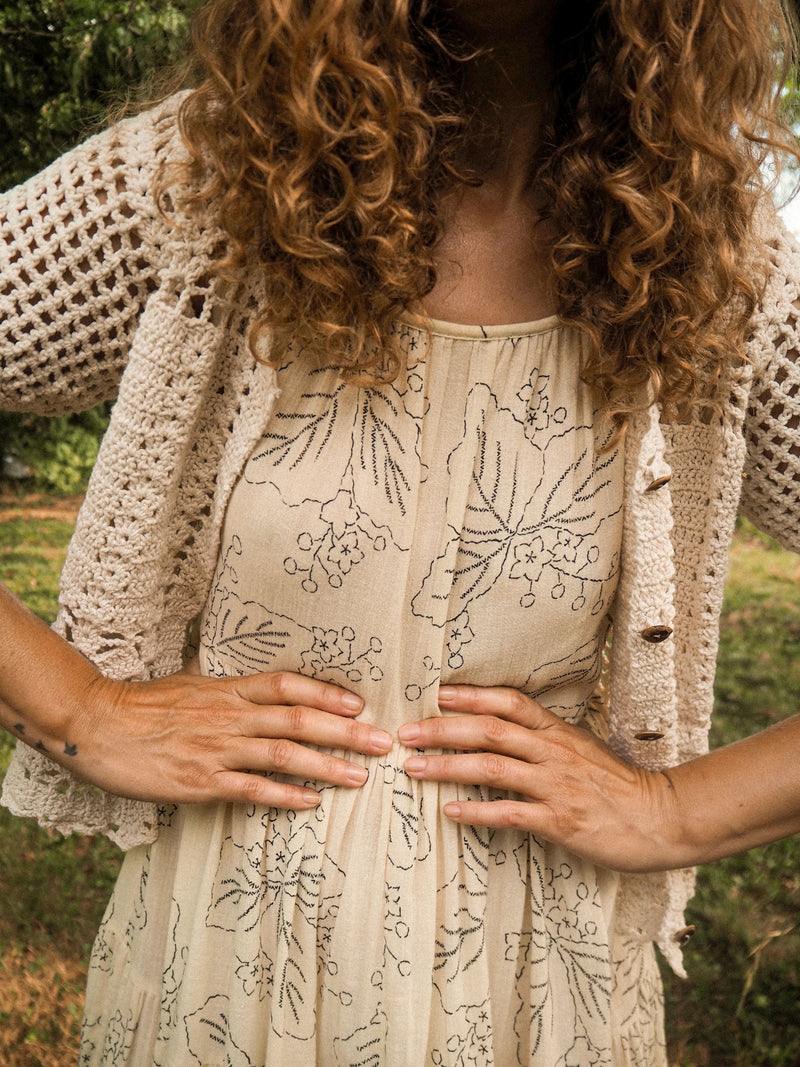 WHEAT - 1970s Vintage Crochet Cardigan - Size S/M