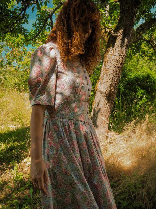 BOUQUET - 1990s Vintage Laura Ashley Floral Dress - Size M/L