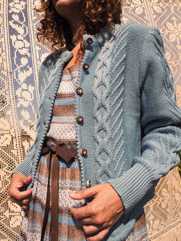 DREAMLAND - 1980s Vintage Sky Blue Cardigan - Size S/M