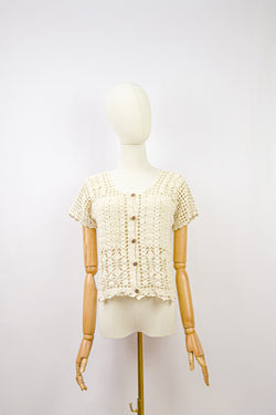 WHEAT - 1970s Vintage Crochet Cardigan - Size S/M