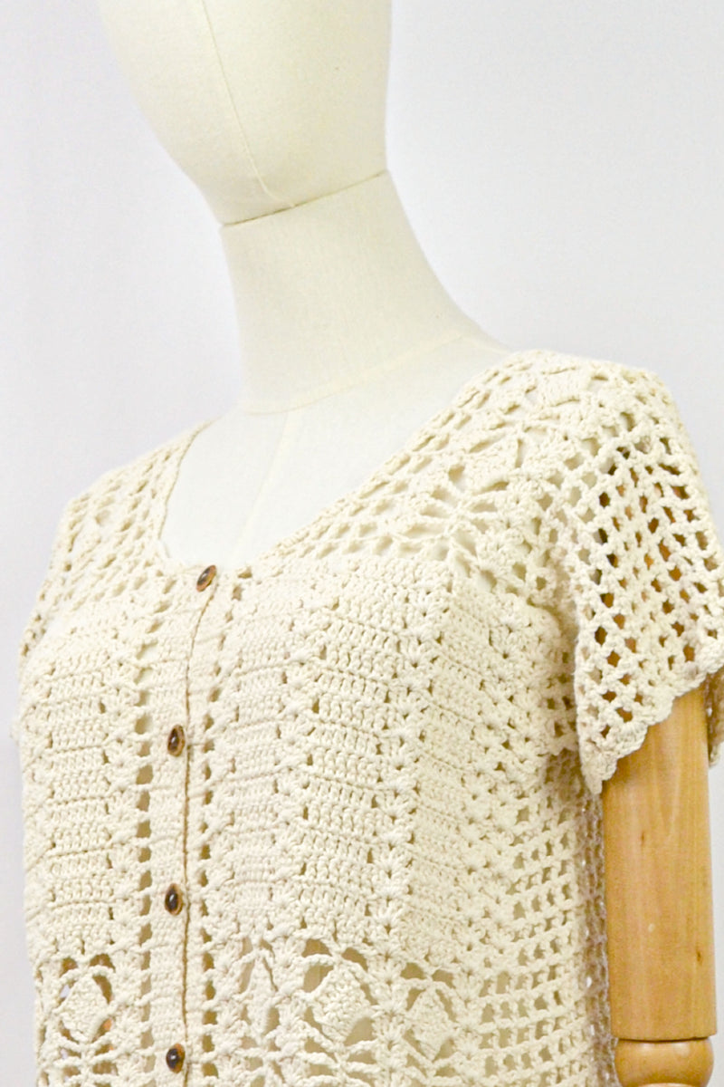 WHEAT - 1970s Vintage Crochet Cardigan - Size S/M