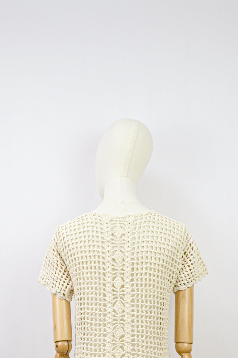 WHEAT - 1970s Vintage Crochet Cardigan - Size S/M