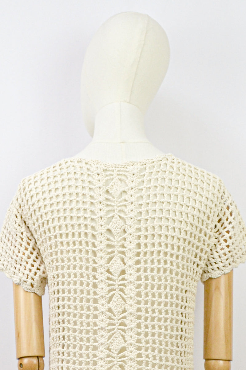 WHEAT - 1970s Vintage Crochet Cardigan - Size S/M