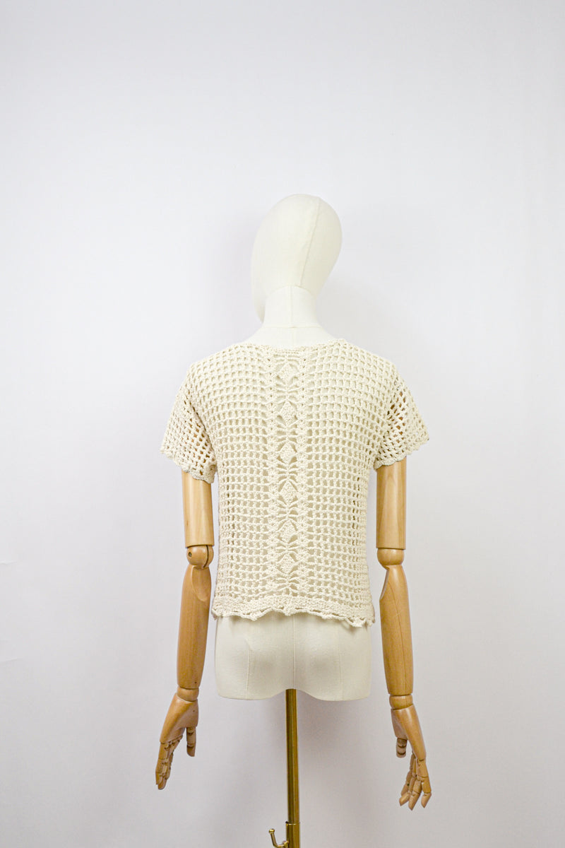 WHEAT - 1970s Vintage Crochet Cardigan - Size S/M