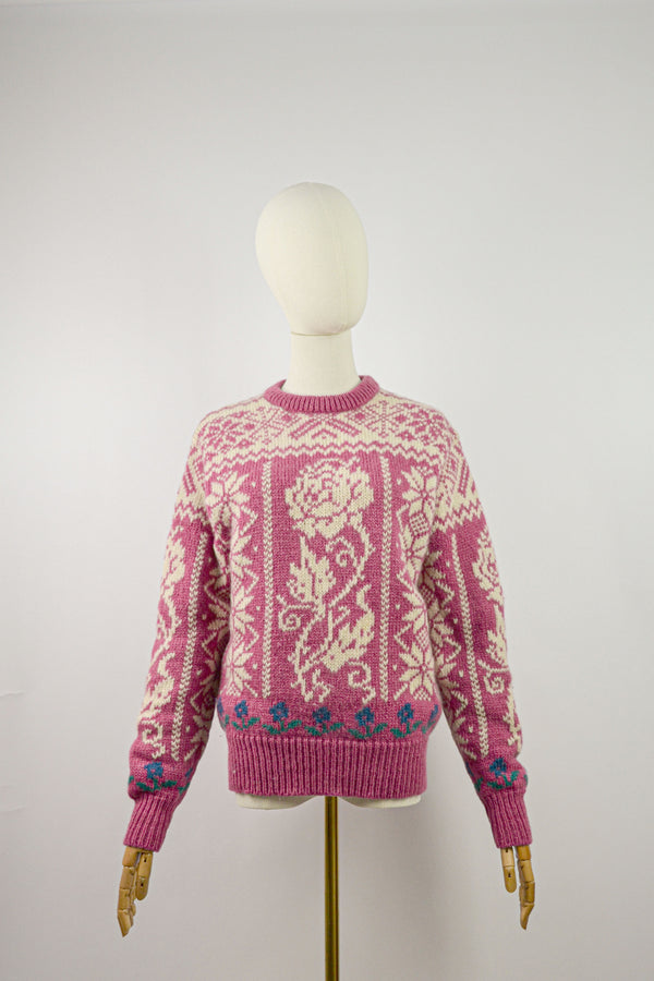 WILD ROSE -Vintage 1980S Woolrich Pink Fair Isle Jumper - Size S/M