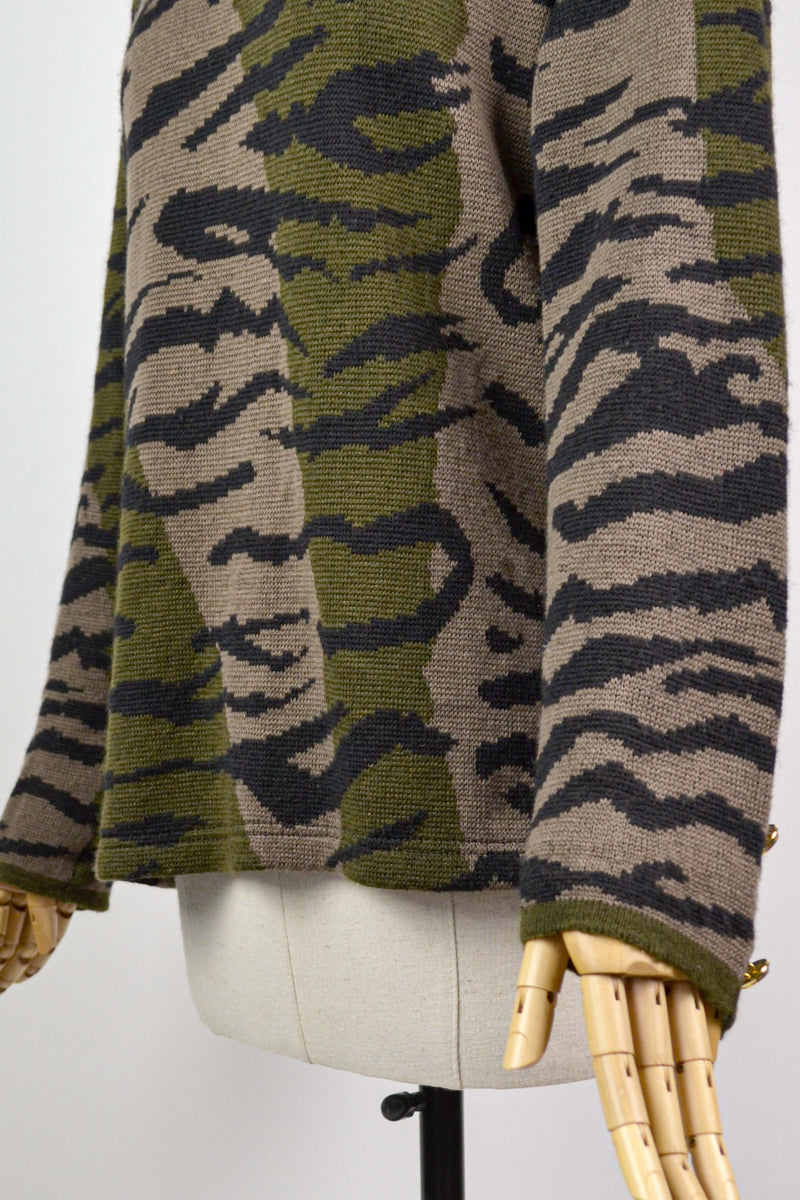 WILD STRIPES - 1990s Vintage Nina Ricci Zebra Camo Jumper - Size M