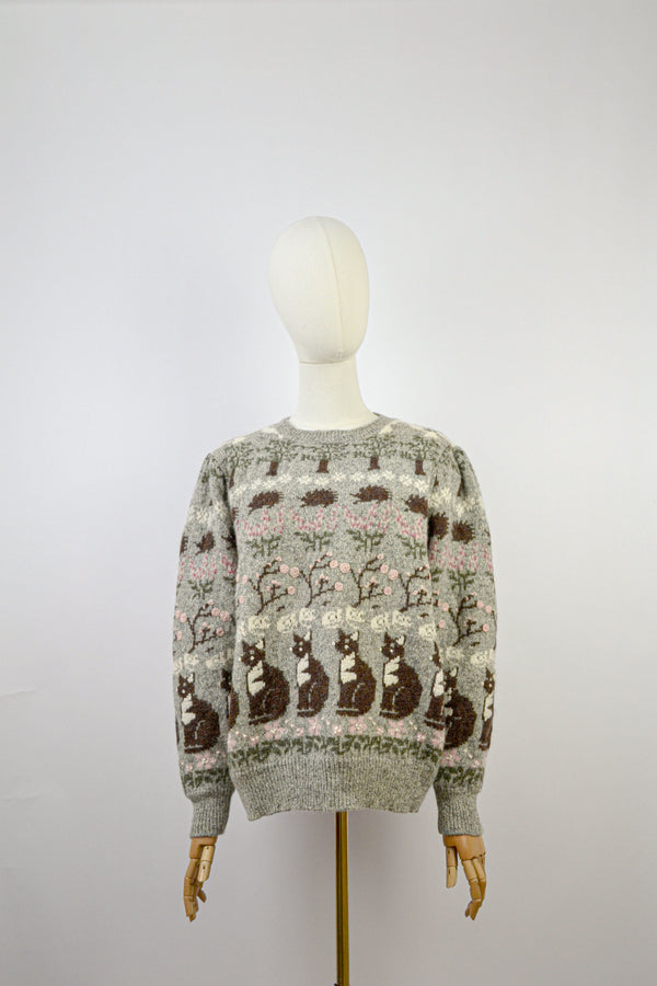 WILDWOOD - 1980s Vintage Susan Bristol Wool and Angora Wood Scenery Jumper - Size S/M