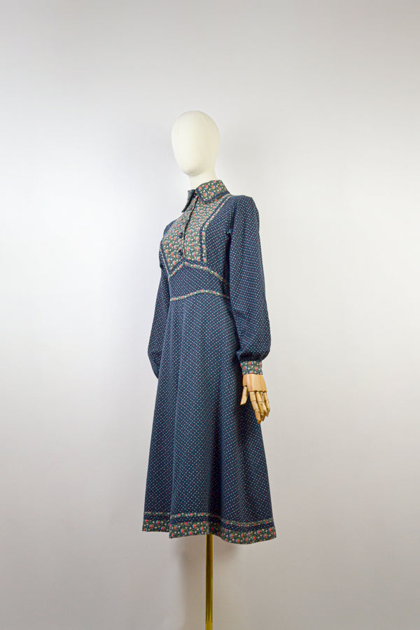 WINTER POSY - 1970s Elkont Floral Print Dress - Size S