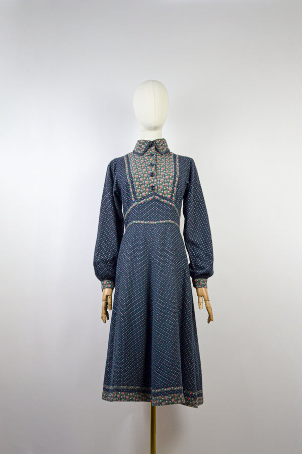 WINTER POSY - 1970s Elkont Floral Print Dress - Size S