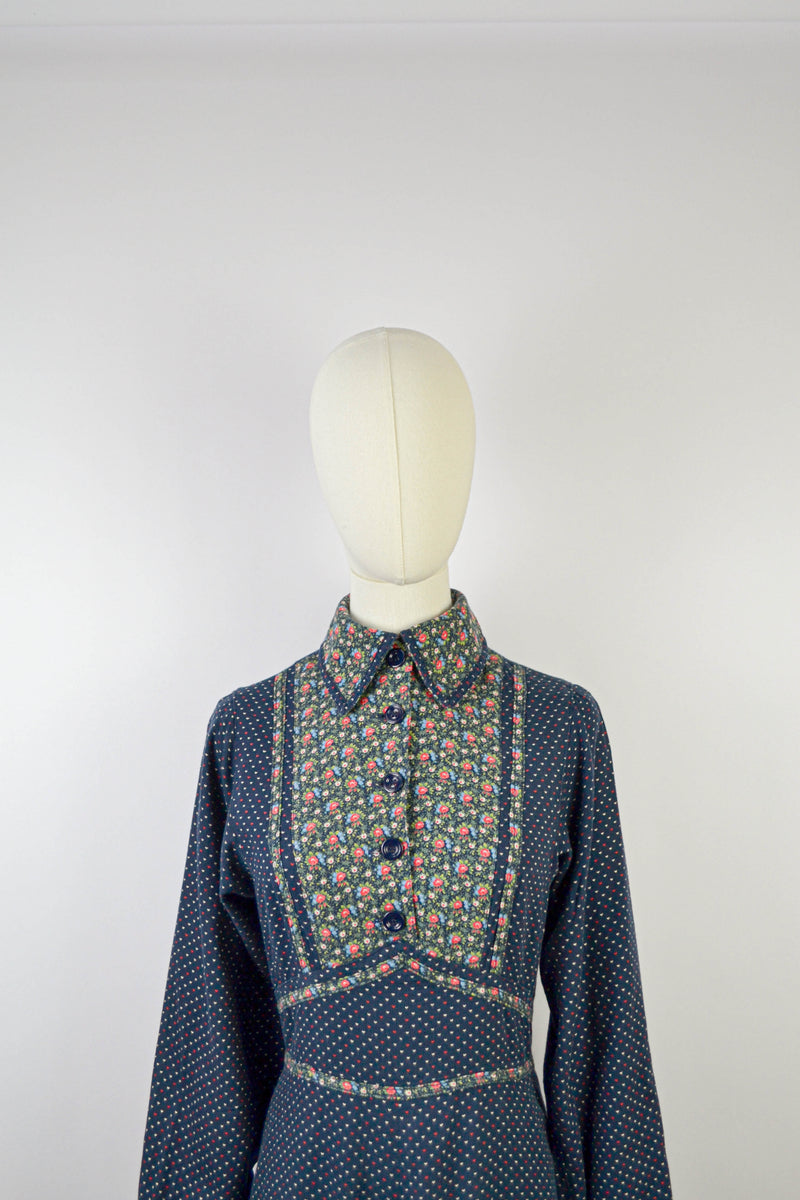 WINTER POSY - 1970s Elkont Floral Print Dress - Size S