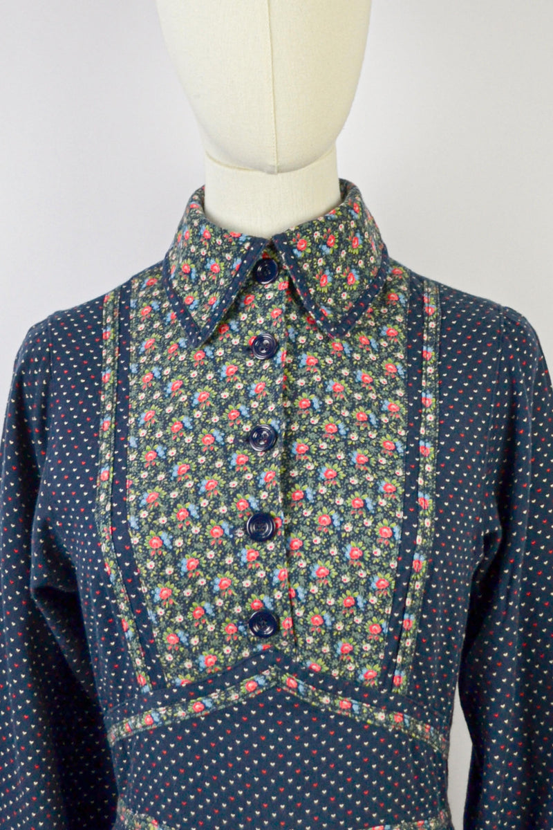 WINTER POSY - 1970s Elkont Floral Print Dress - Size S