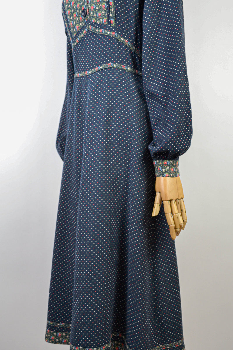 WINTER POSY - 1970s Elkont Floral Print Dress - Size S