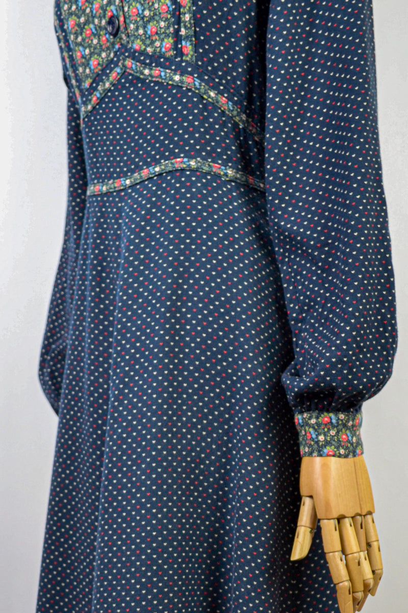 WINTER POSY - 1970s Elkont Floral Print Dress - Size S