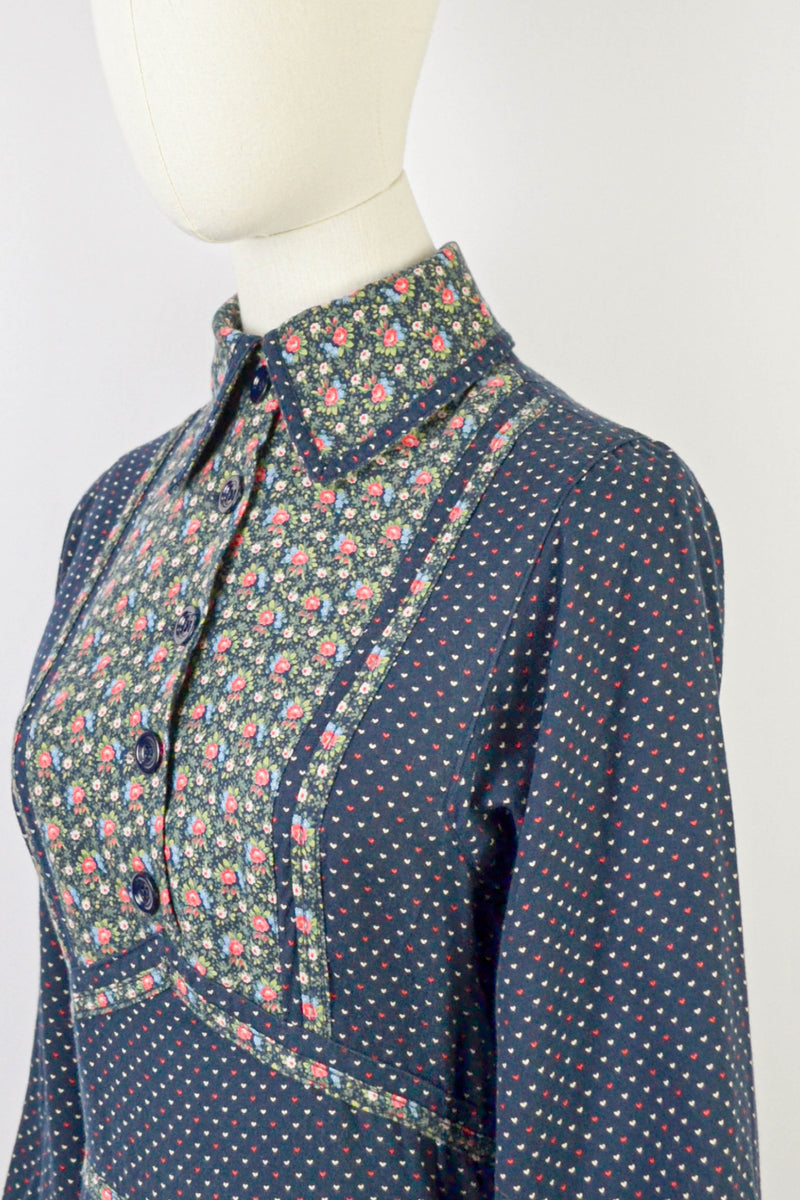 WINTER POSY - 1970s Elkont Floral Print Dress - Size S