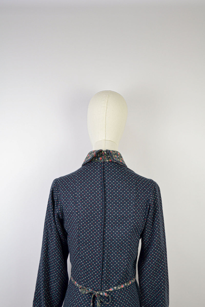 WINTER POSY - 1970s Elkont Floral Print Dress - Size S