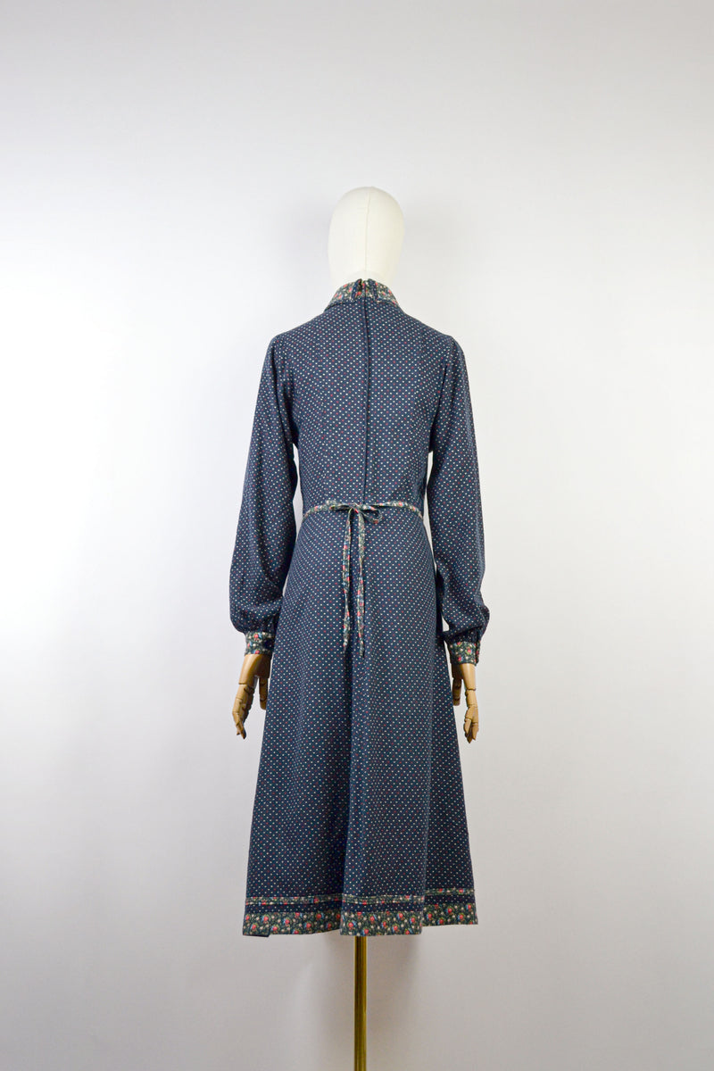 WINTER POSY - 1970s Elkont Floral Print Dress - Size S