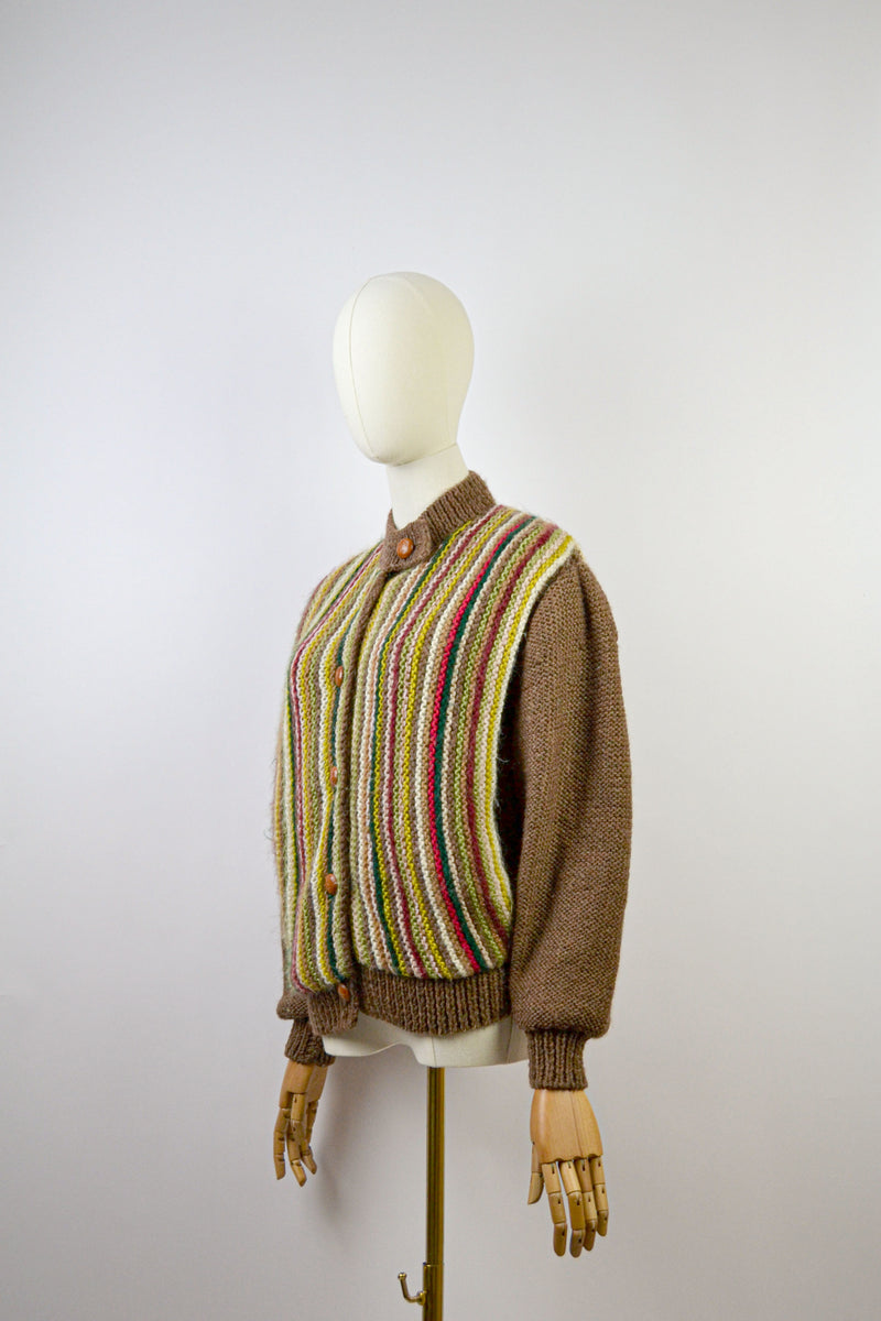 WOODLAND - 1970s Vintage Wool Cardigan - Size S/M
