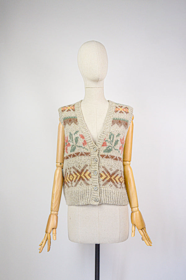 WOODLAND - 1990s Vintage Laura Ashley Fairisle Knitted Waistcoat- Size M/L