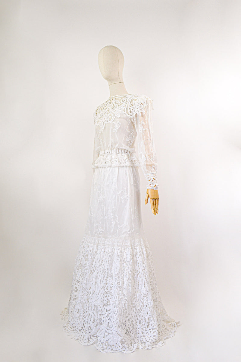 ADELAIDE - 1970s Vintage victorian reworked Bridal Co-ord Bodice and Skirt - Size S