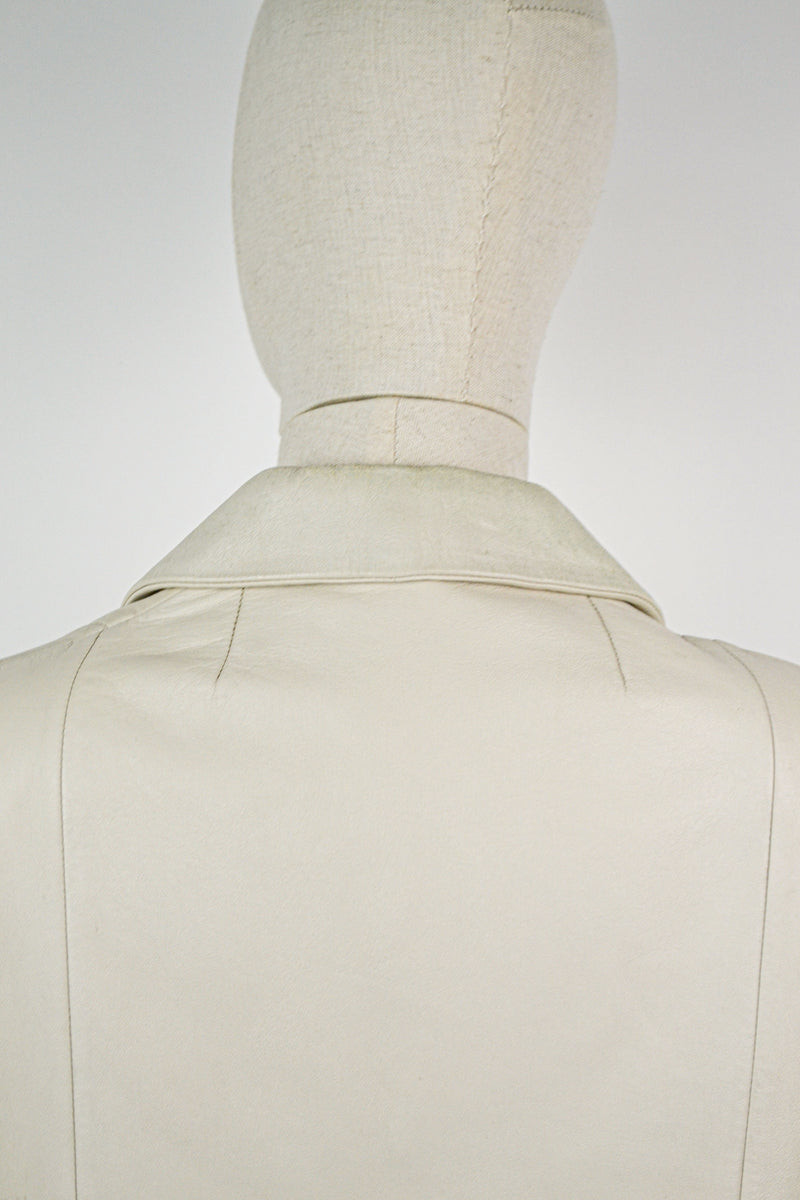 JOURNEY - 1970s Vintage Cream Leather Jacket - Size S/M