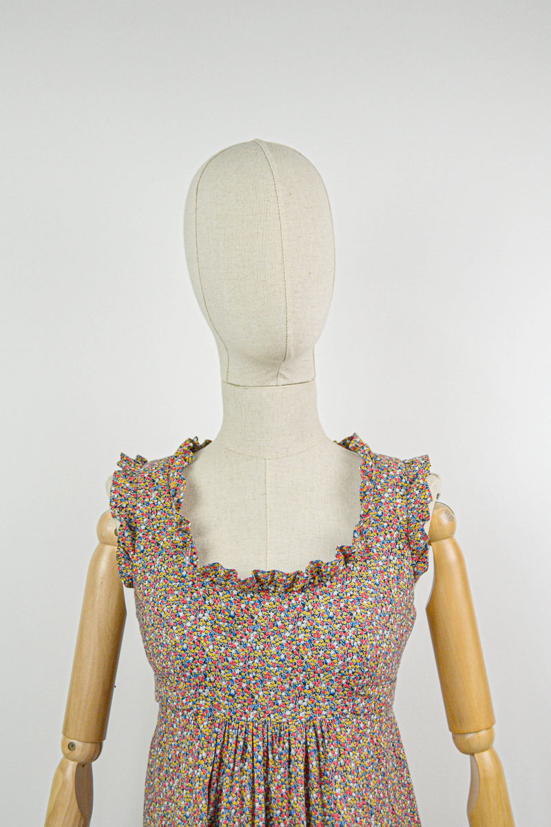 FLANNERY - 1970s Vintage Vera Mont Pinafore Prairie Dress - Size XS/S