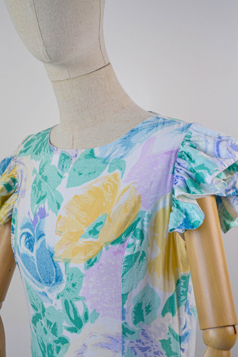 SERENITY - 1980s Vintage colourful floral dress from Rene Derhy - Size S/M
