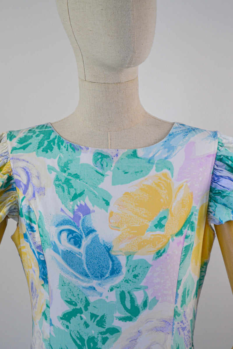 SERENITY - 1980s Vintage colourful floral dress from Rene Derhy - Size S/M